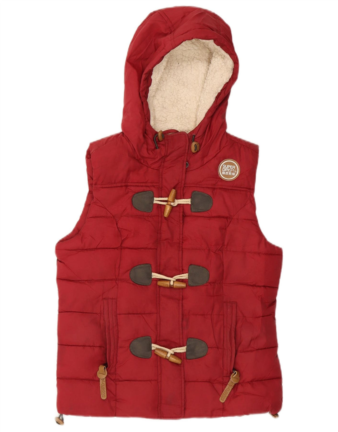 Colete acolchoado com capuz feminino SUPERDRY UK 10 pequeno poliéster vermelho