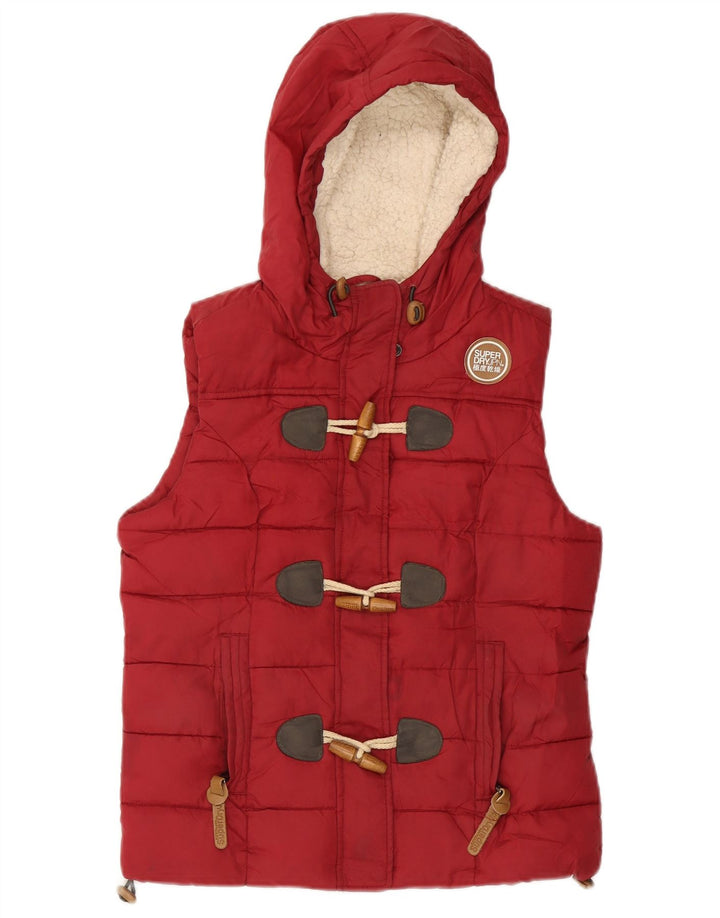 Colete acolchoado com capuz feminino SUPERDRY UK 10 pequeno poliéster vermelho