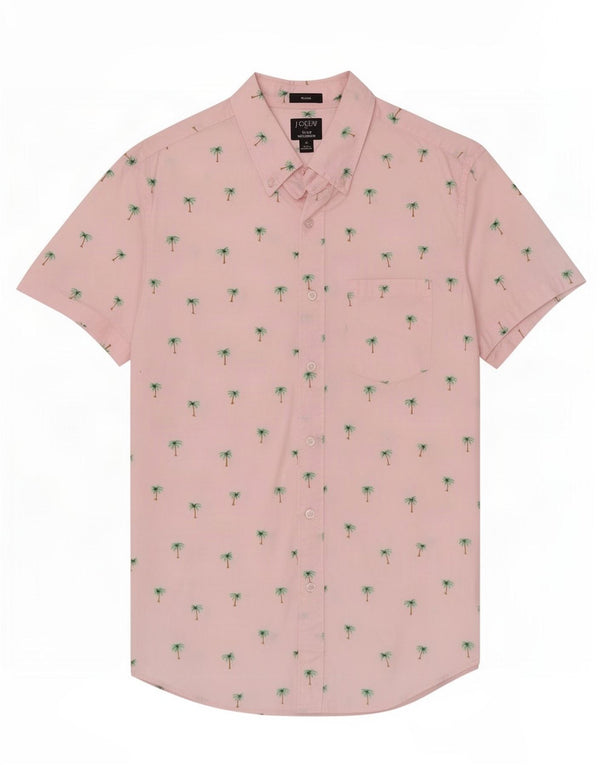 J. Crew Camisa masculina de manga curta slim fit pequena rosa algodão havaiana