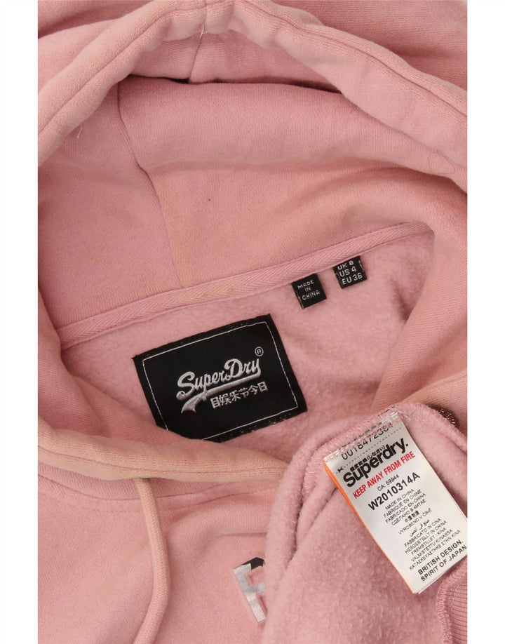 Jumper feminino com capuz gráfico SUPERDRY Reino Unido 8 pequeno algodão rosa