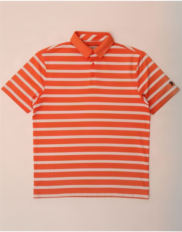 Under Armour Mens Heat Gear Polo Shirt Medium Orange Striped