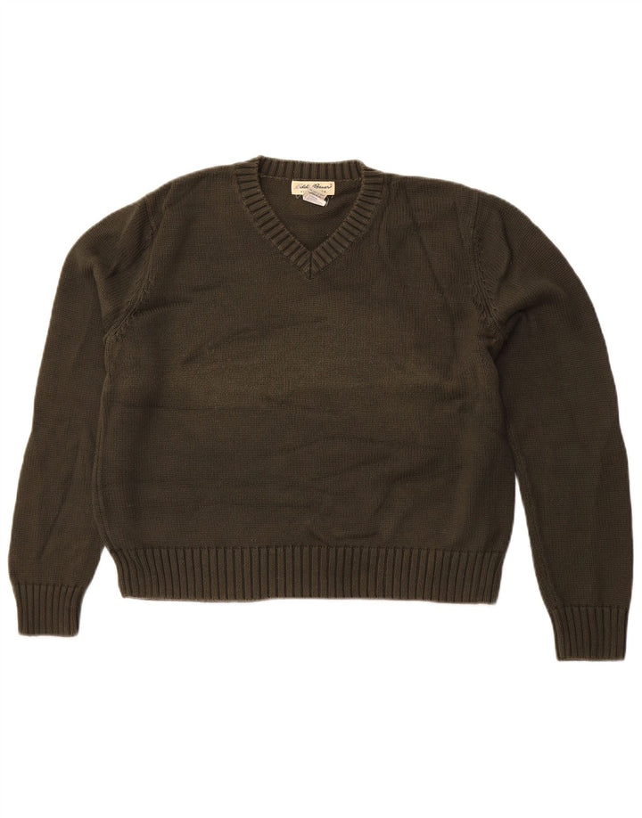 EDDIE BAUER Suéter feminino curto com decote em V Reino Unido 16 algodão verde grande