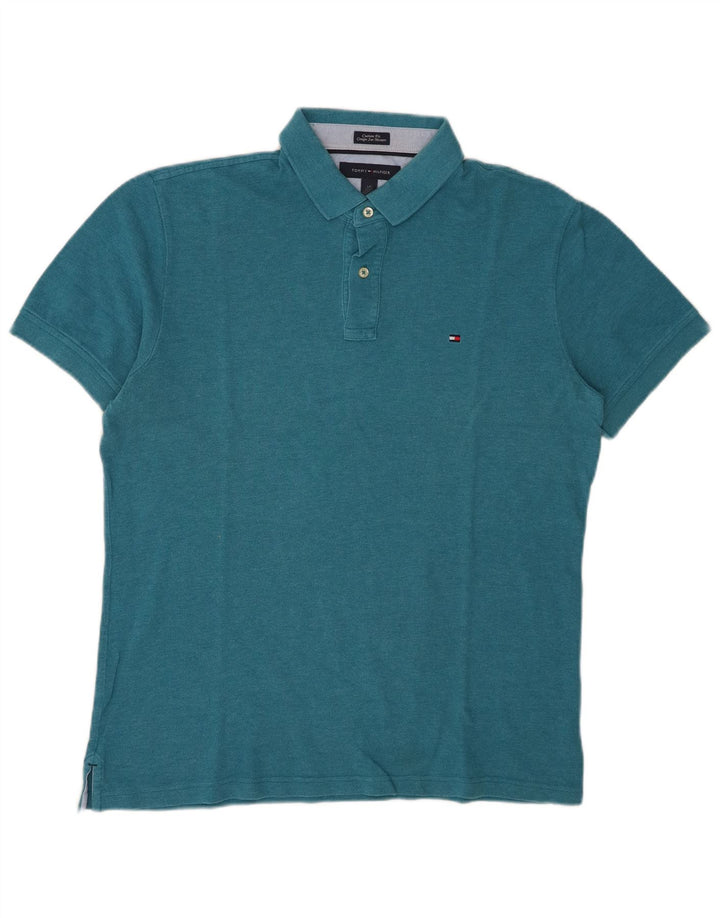 Camisa polo masculina Tommy Hilfiger Custom Fit grande azul
