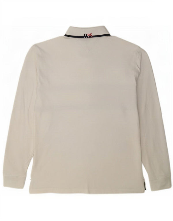 Camisa polo masculina de rugby de manga comprida Tommy Hilfiger médio branco colorblock