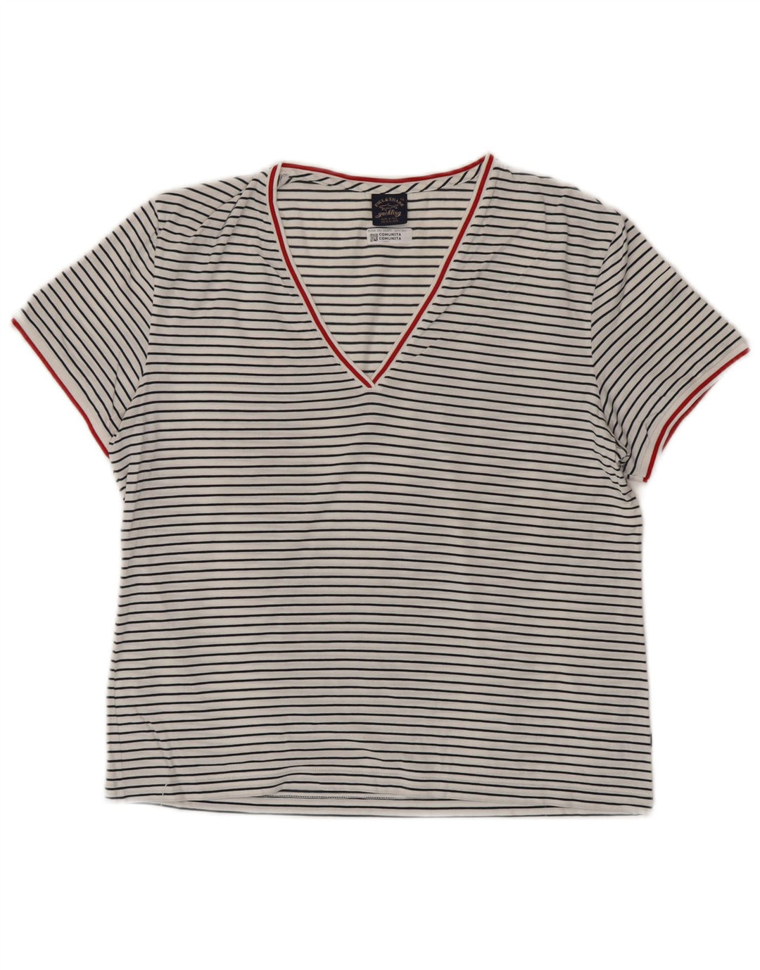 Camiseta feminina PAUL & SHARK UK 18 XL algodão listrado branco