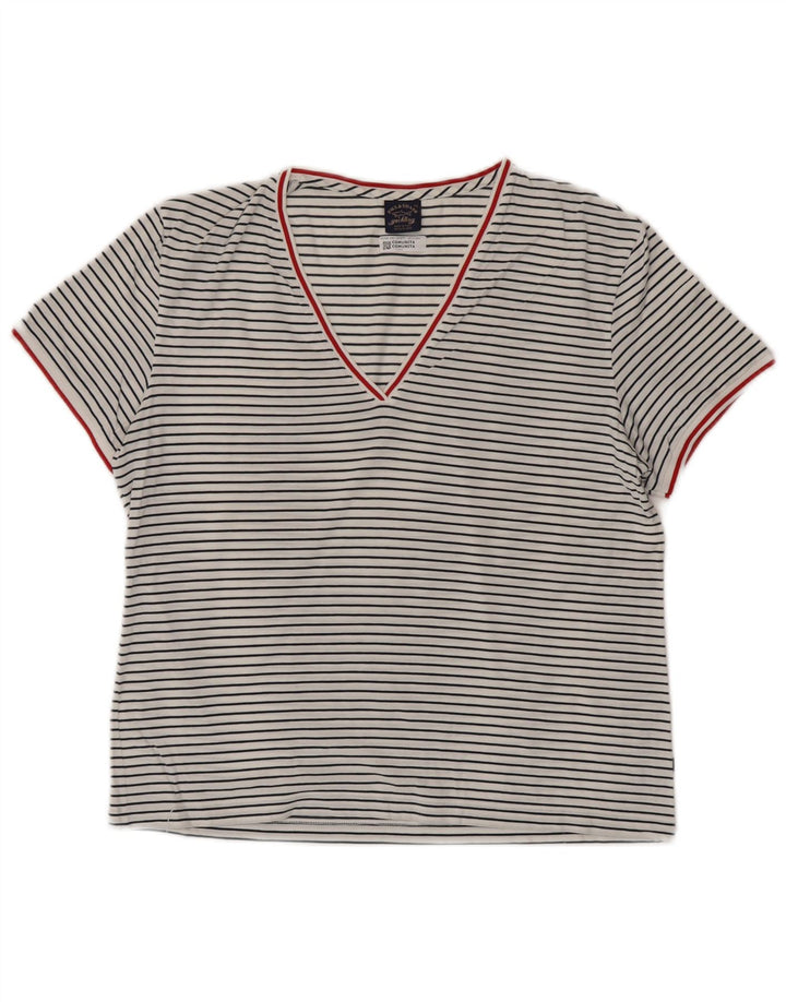 Camiseta feminina PAUL & SHARK UK 18 XL algodão listrado branco