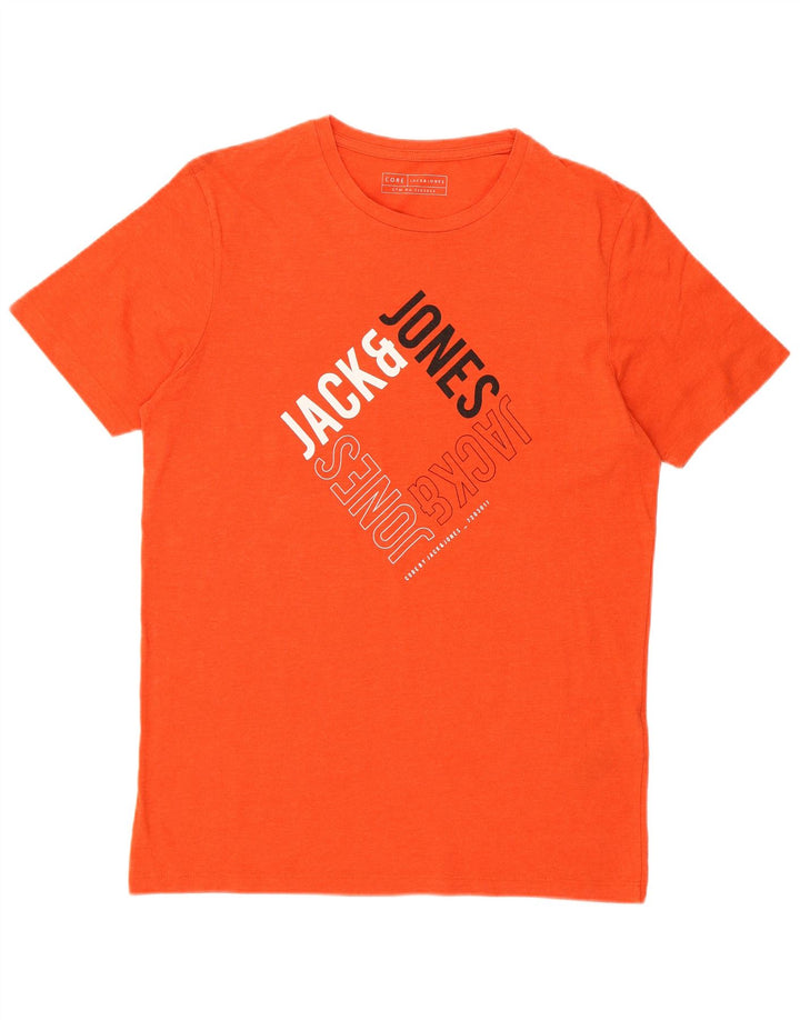 JACK & JONES Camiseta masculina Core Graphic Top grande algodão laranja