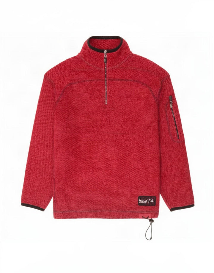 Moletom masculino estranho com gola e zíper, moletom médio de algodão vermelho