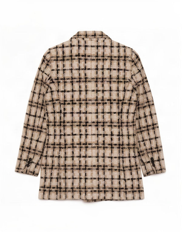 Jaqueta blazer feminina Zara com peito duplo Reino Unido 12 acrílico xadrez bege médio
