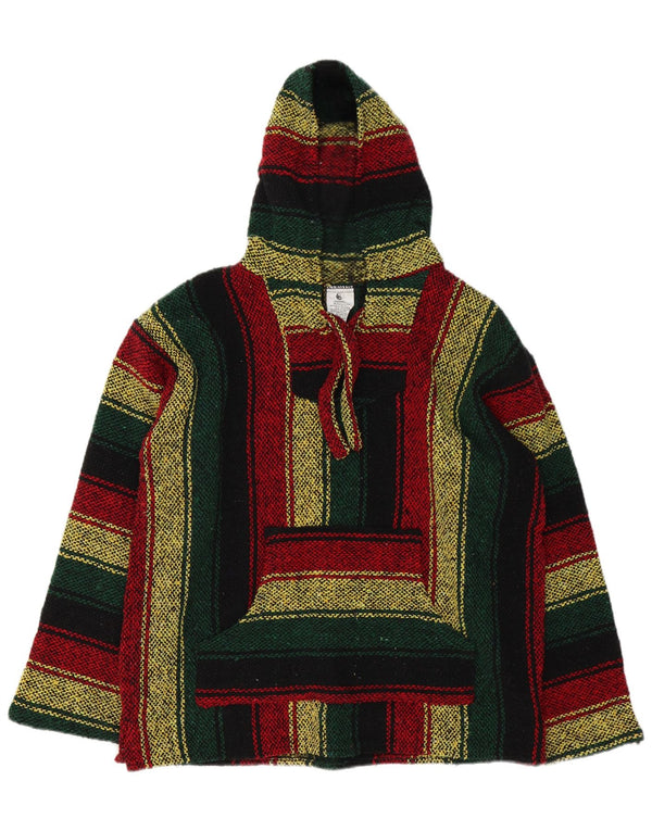Suéter vintage masculino mexicano com capuz listrado médio multicolorido