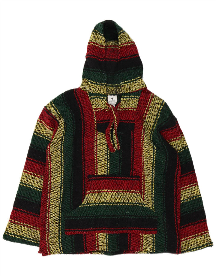 Suéter vintage masculino mexicano com capuz listrado médio multicolorido