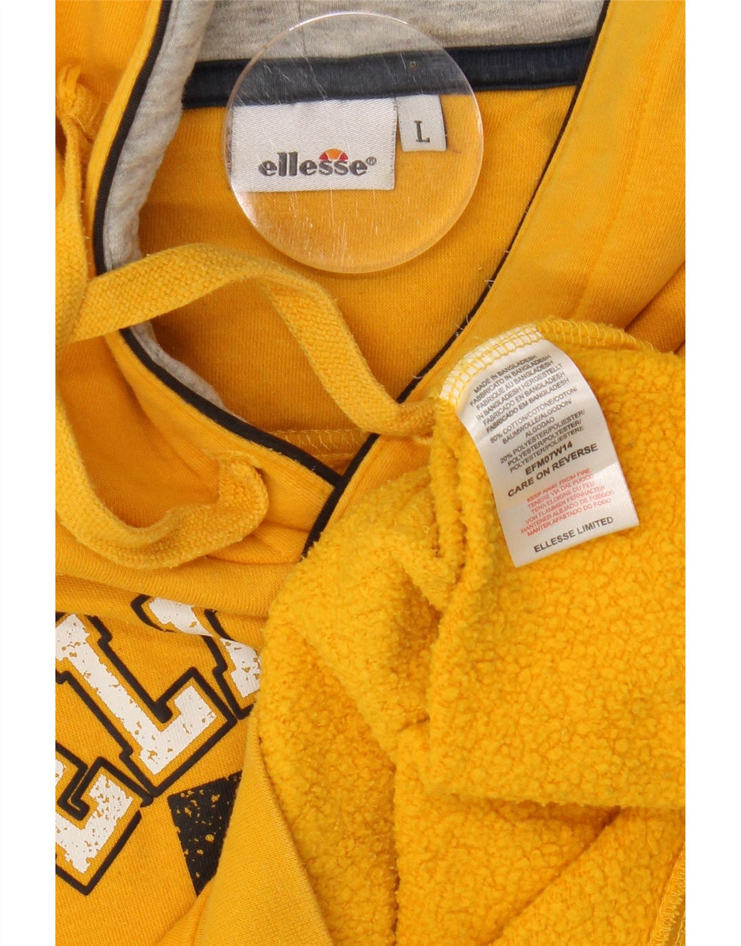 ELLESSE Mens Graphic Hoodie Jumper Large Yellow Cotton Vintage Ellesse and Second-Hand Ellesse from Messina Hembry 