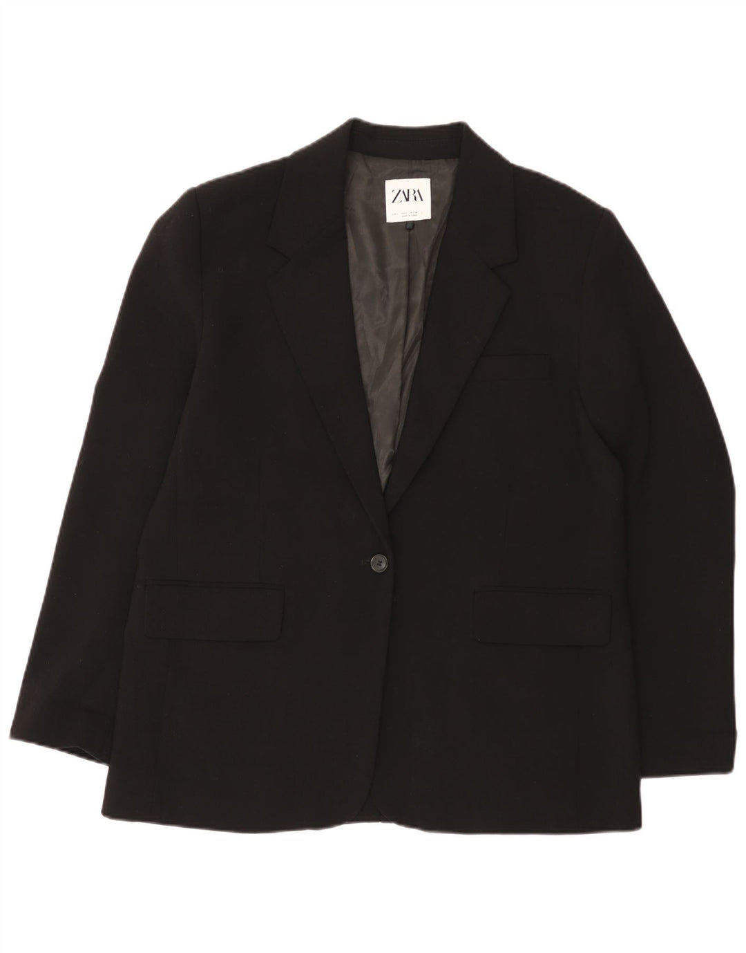 Jaqueta blazer feminina Zara com 1 botão Reino Unido 16 grande poliéster preto