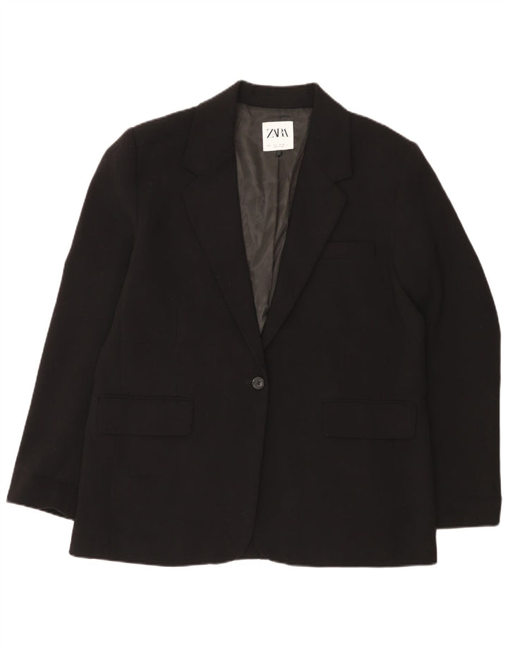 Jaqueta blazer feminina Zara com 1 botão Reino Unido 16 grande poliéster preto