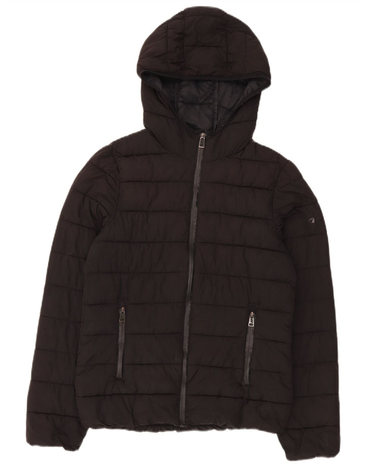 Jaqueta feminina acolchoada com capuz Champion UK 10 poliéster preto pequeno