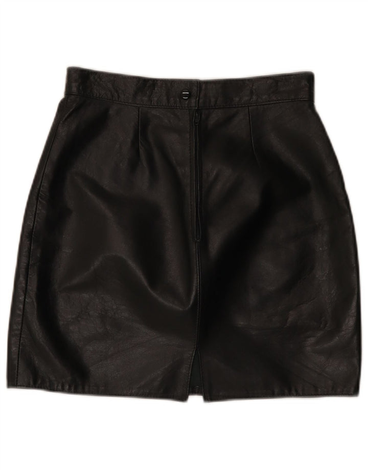 Mini saia de couro feminina vintage IT 44 médio W26 couro preto