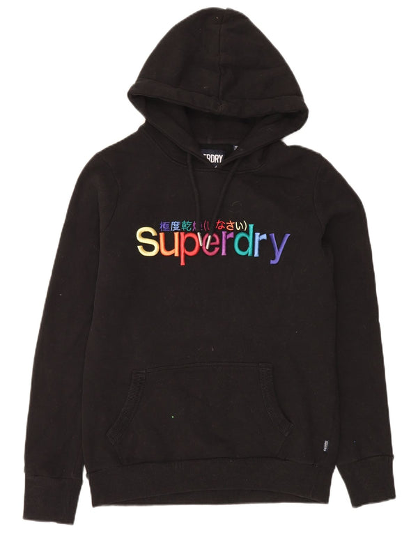 Superdry feminino gráfico moletom com capuz UK 10 pequeno algodão preto