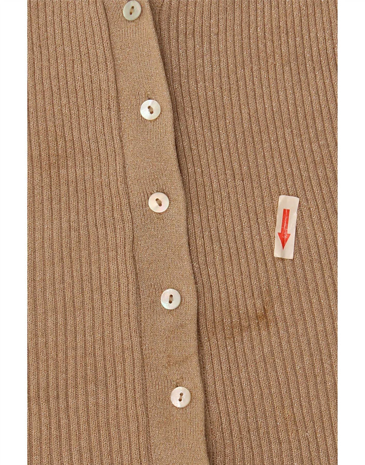 Suéter cardigã feminino Zara Reino Unido 14 viscose manchada bege médio