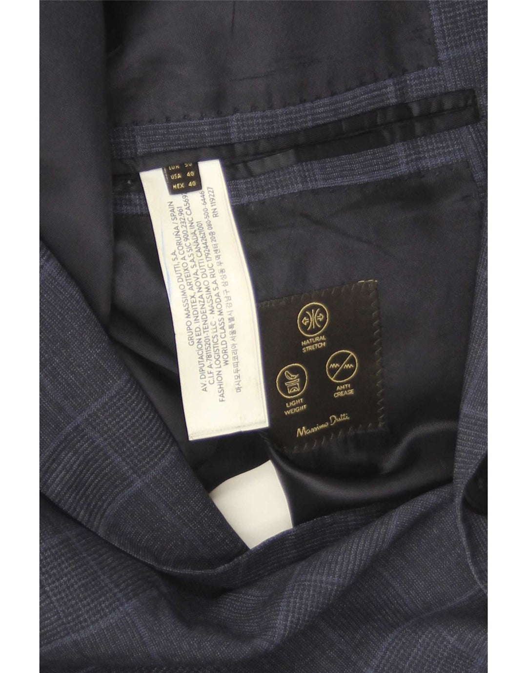 Jaqueta Blazer Masculina Massimo Dutti com 2 Botões EU 40 Lã Xadrez Azul Marinho Médio