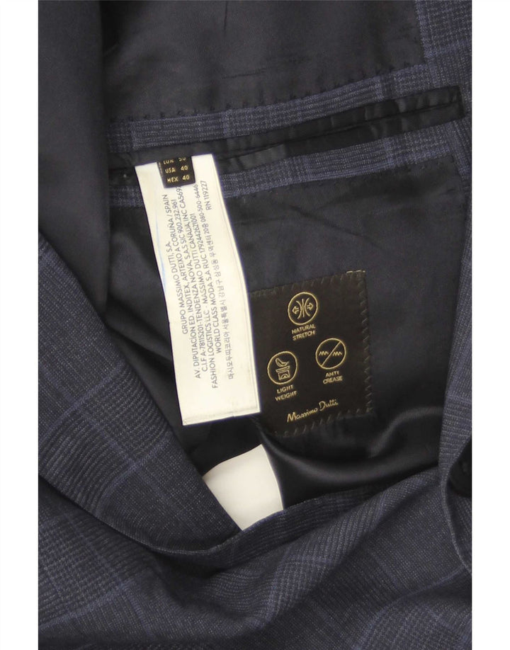 Jaqueta Blazer Masculina Massimo Dutti com 2 Botões EU 40 Lã Xadrez Azul Marinho Médio