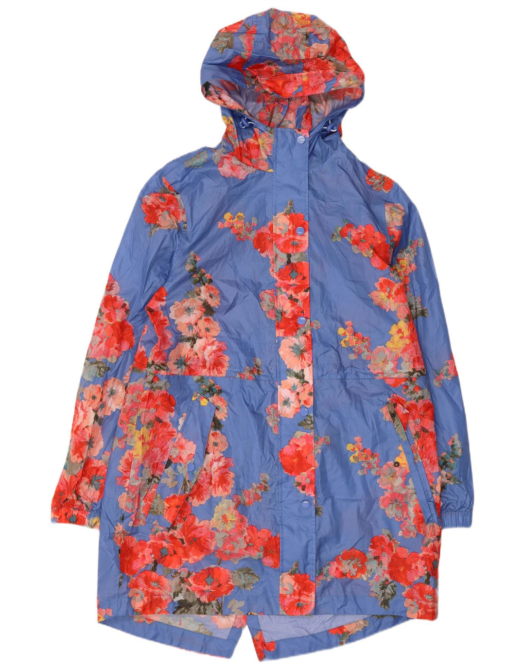 Capa de chuva feminina com capuz Joules UK 12 poliéster floral azul médio