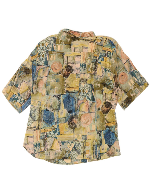 Camisa feminina vintage de manga curta UK 18 XL verde patchwork viscose