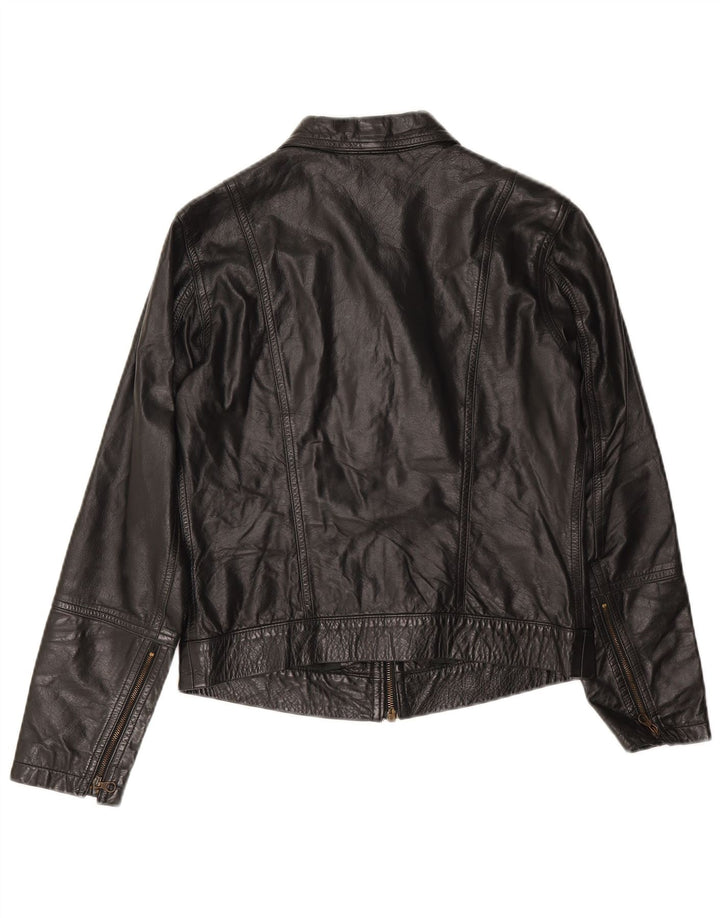 Jaqueta de couro feminina Sisley UK 10 pequena couro preto