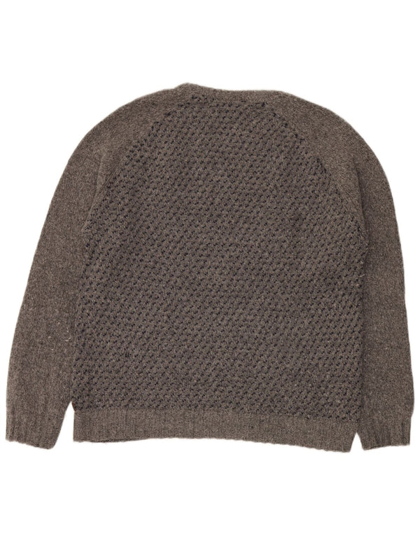 Suéter masculino com gola redonda White Stuff XL lã de cordeiro manchada cinza