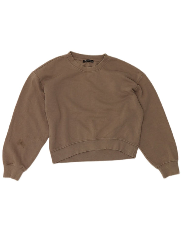 Moletom Zara feminino cropped com ajuste relaxado Reino Unido 8 pequeno algodão marrom