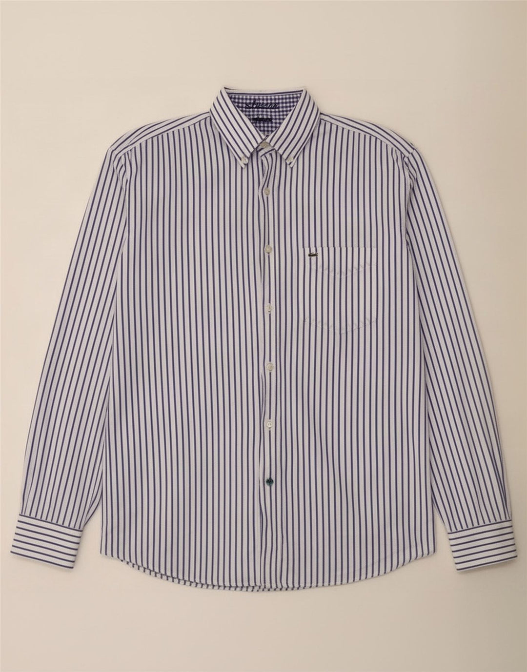 Camisa masculina Lacoste tamanho 42 grande algodão listrado branco