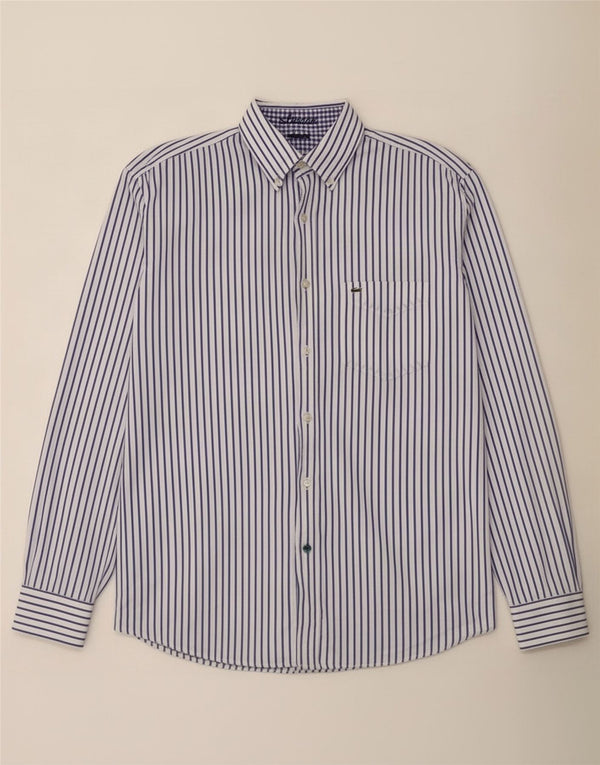 Camisa masculina Lacoste tamanho 42 grande algodão listrado branco