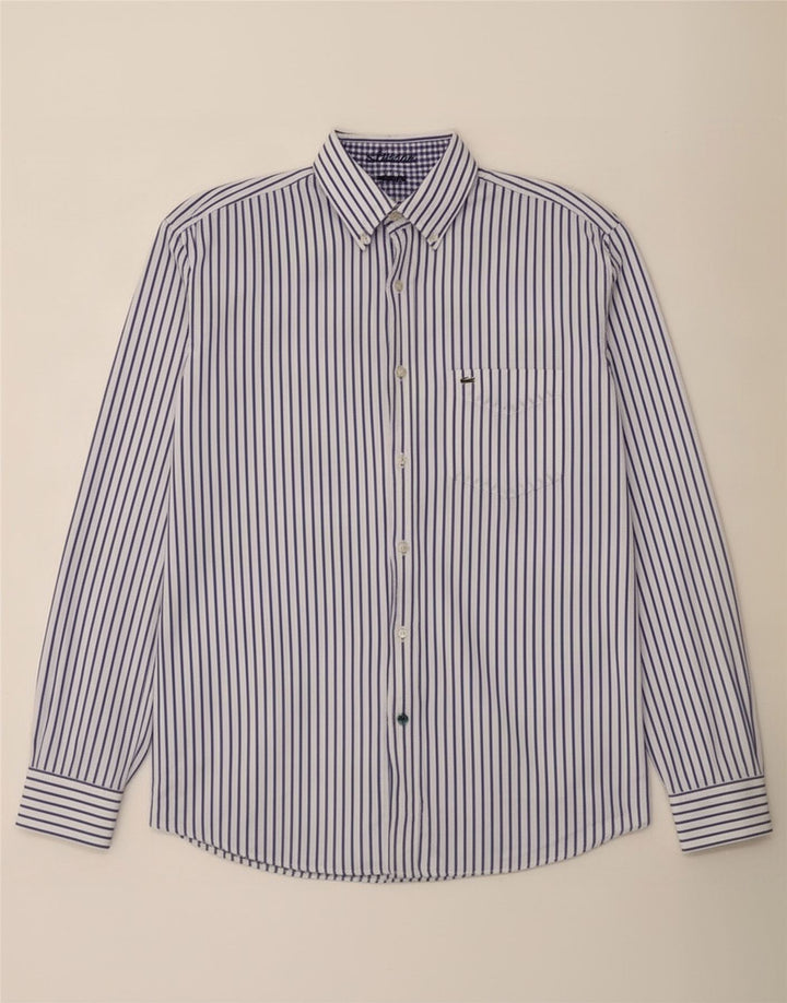Camisa masculina Lacoste tamanho 42 grande algodão listrado branco