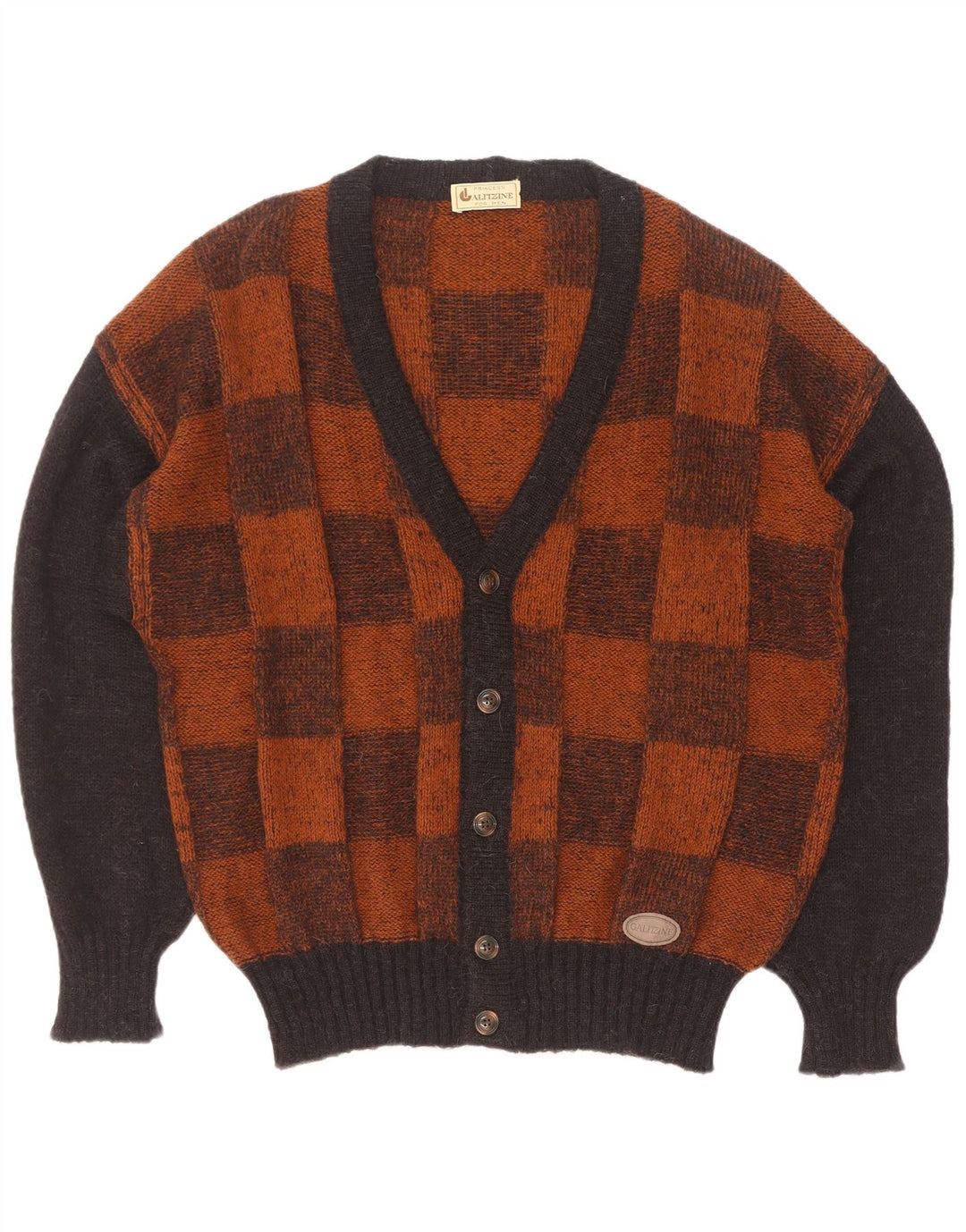 Suéter cardigã masculino vintage grande marrom geométrico