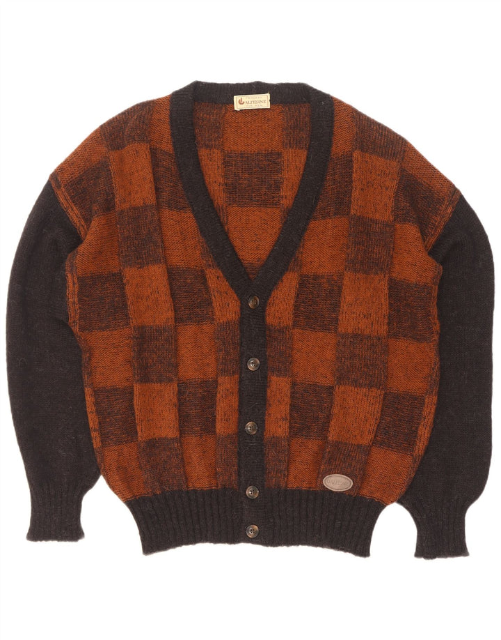 Suéter cardigã masculino vintage grande marrom geométrico