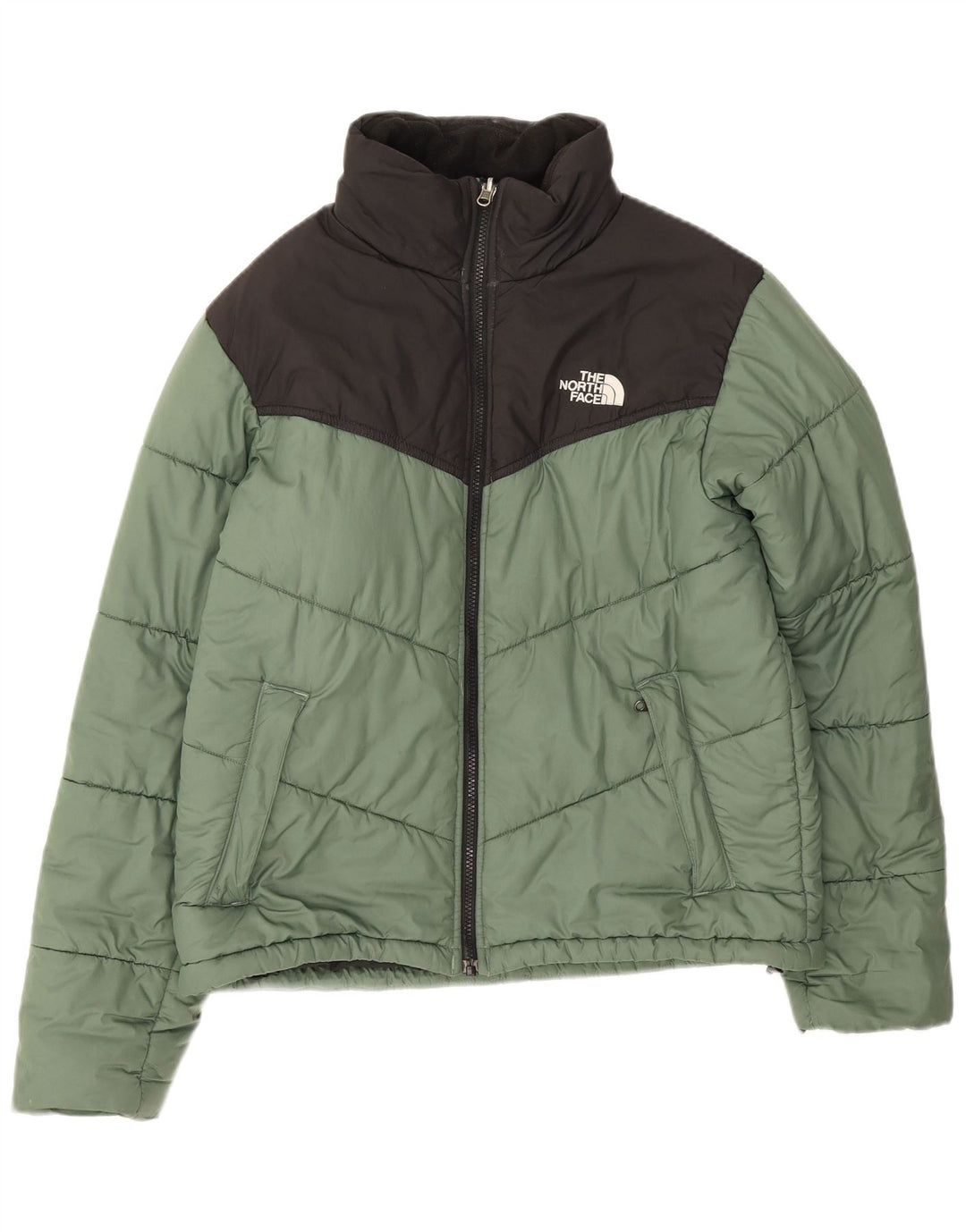 Jaqueta acolchoada masculina The North Face UK 36 poliéster colorblock verde pequeno