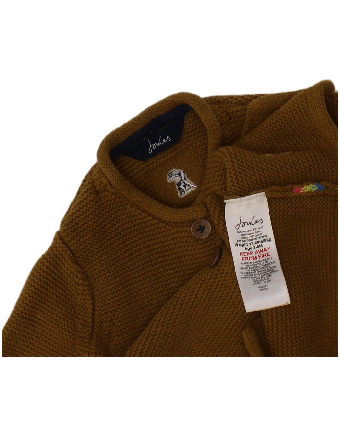 Suéter cardigã JOULES para bebês meninas de 3 a 6 meses algodão marrom
