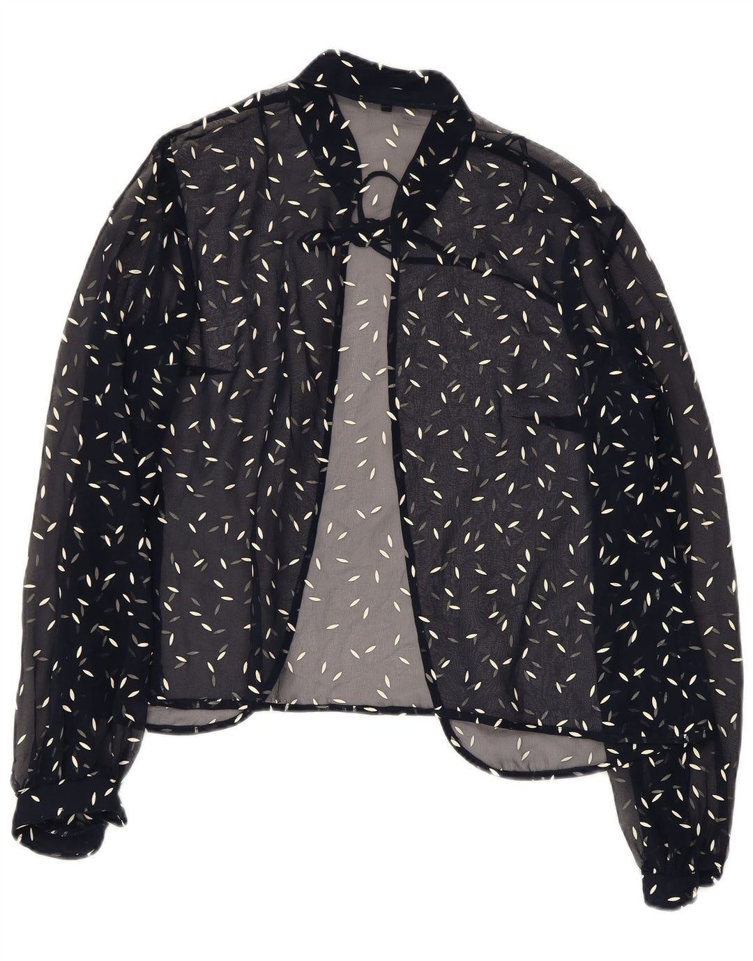 Blusa feminina VINTAGE com padrão abstrato Reino Unido 22 3XL azul marinho