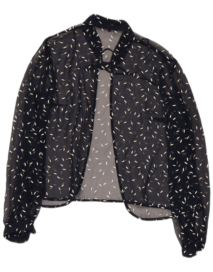 Blusa feminina VINTAGE com padrão abstrato Reino Unido 22 3XL azul marinho