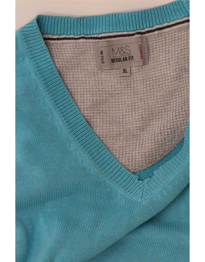 Suéter masculino Marks & Spencer com ajuste regular e decote em V XL azul