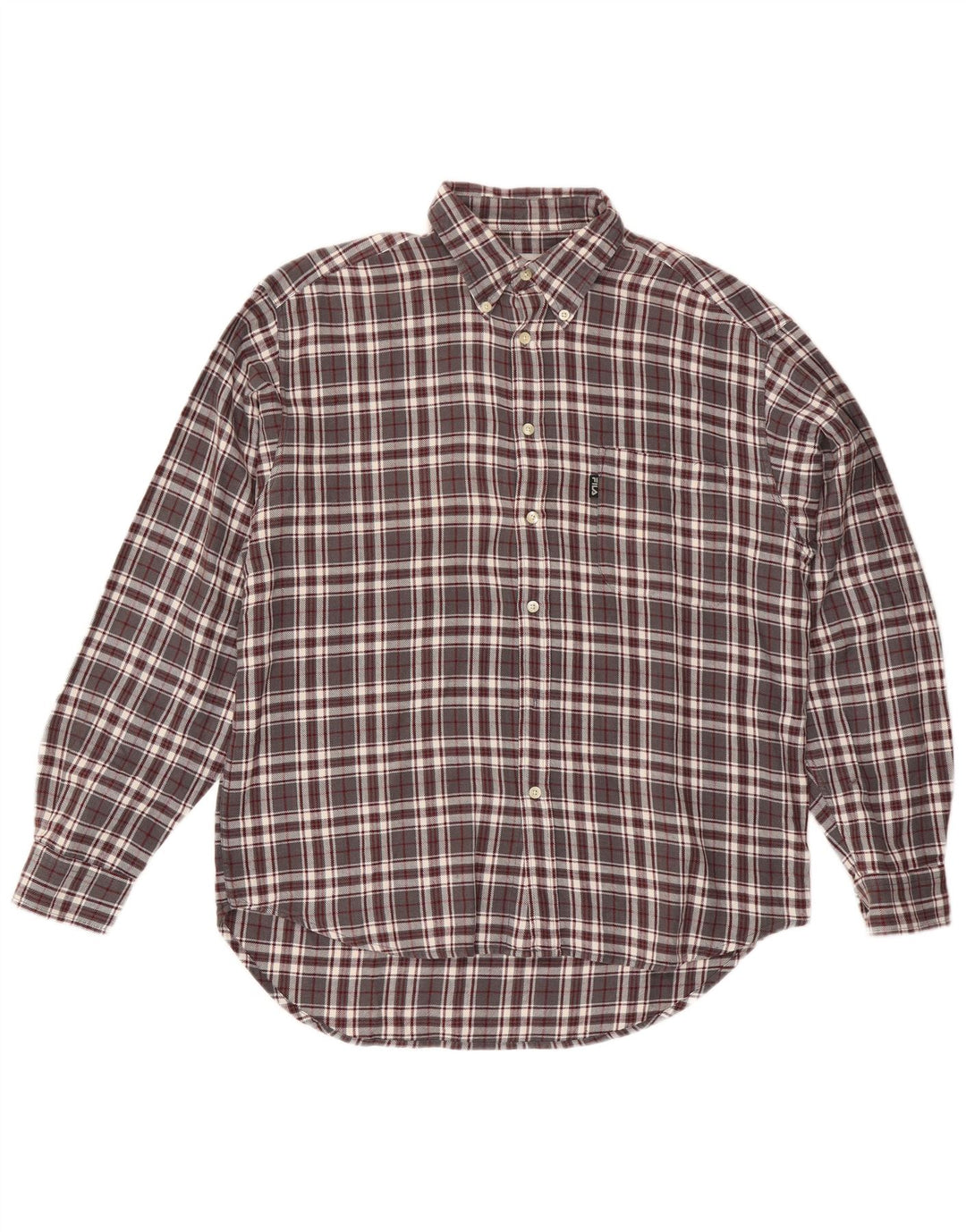 Fila Camisa masculina de flanela cinza médio algodão xadrez