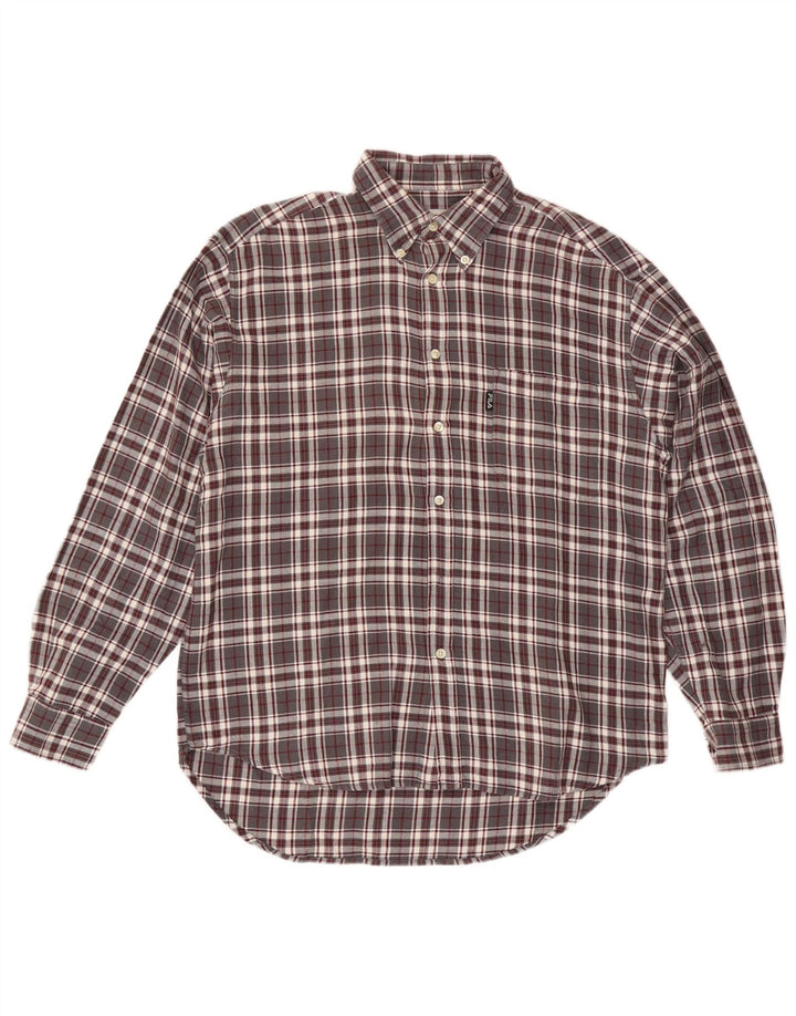 Fila Camisa masculina de flanela cinza médio algodão xadrez