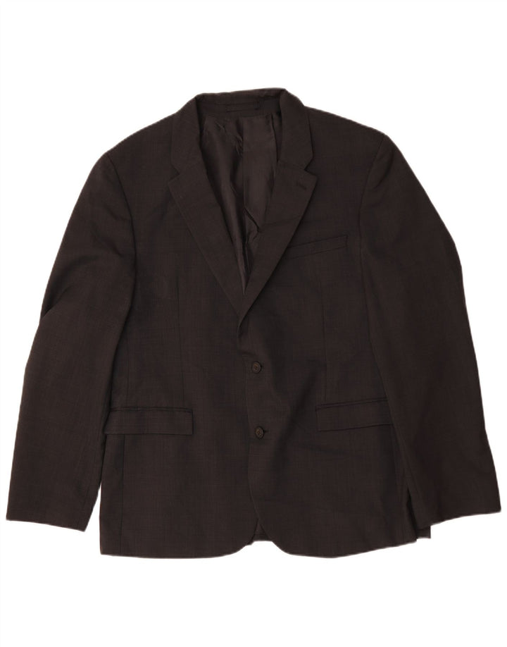 Jaqueta blazer masculina Marks & Spencer Autograph 2 botões Reino Unido 44 XL lã preta