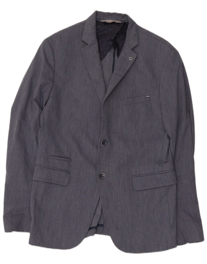 Jaqueta blazer masculina ZARA com 2 botões EU 50 poliéster azul marinho médio