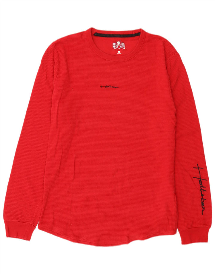 Hollister masculino regular gráfico top manga comprida pequeno algodão vermelho