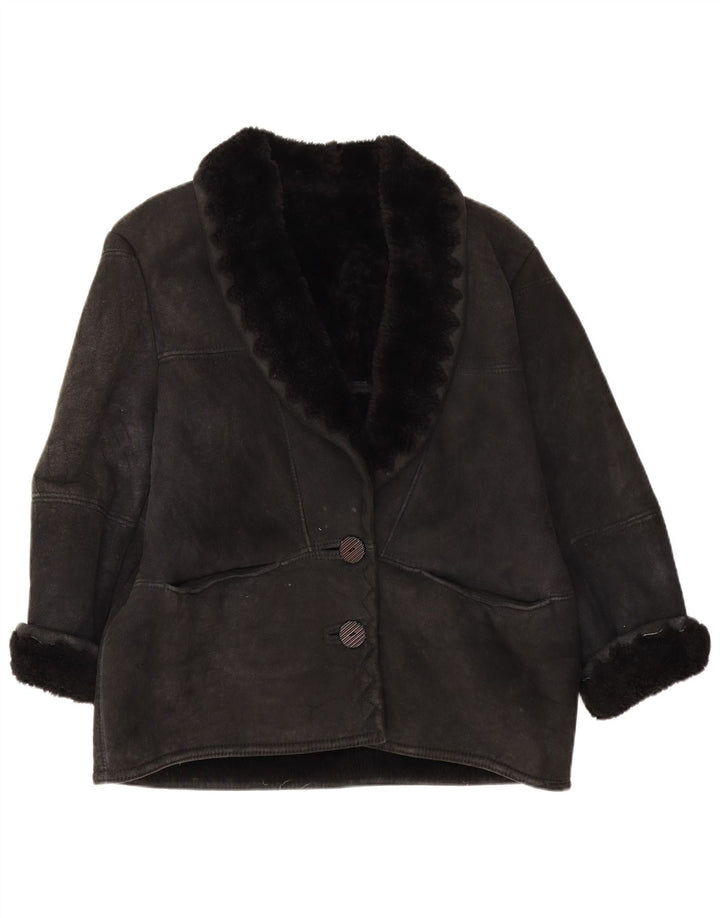 Jaqueta feminina vintage de shearling IT 44 Shearling preto médio