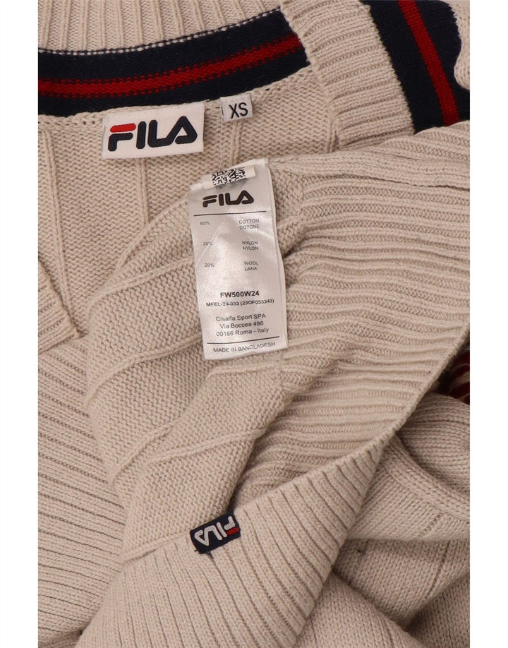FILA Suéter feminino oversized com decote em V Reino Unido 6 XS algodão bege