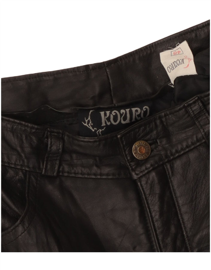 Calças de couro retas femininas vintage W30 L29 pretas