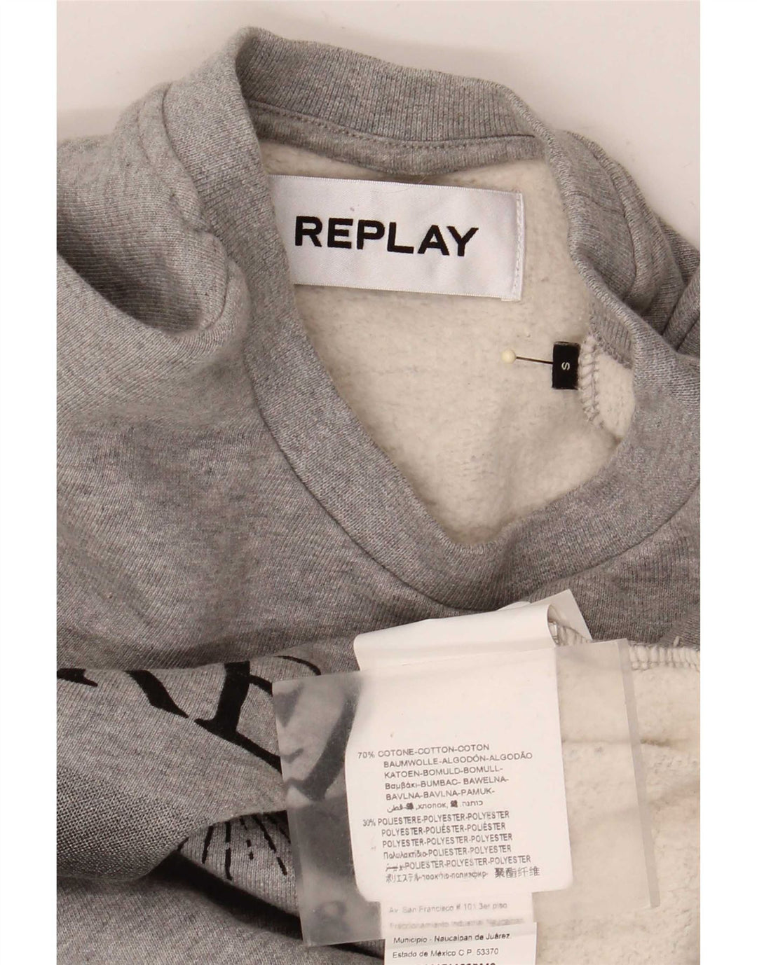Replay feminino gráfico oversized moletom jumper Reino Unido 10 pequeno algodão cinza