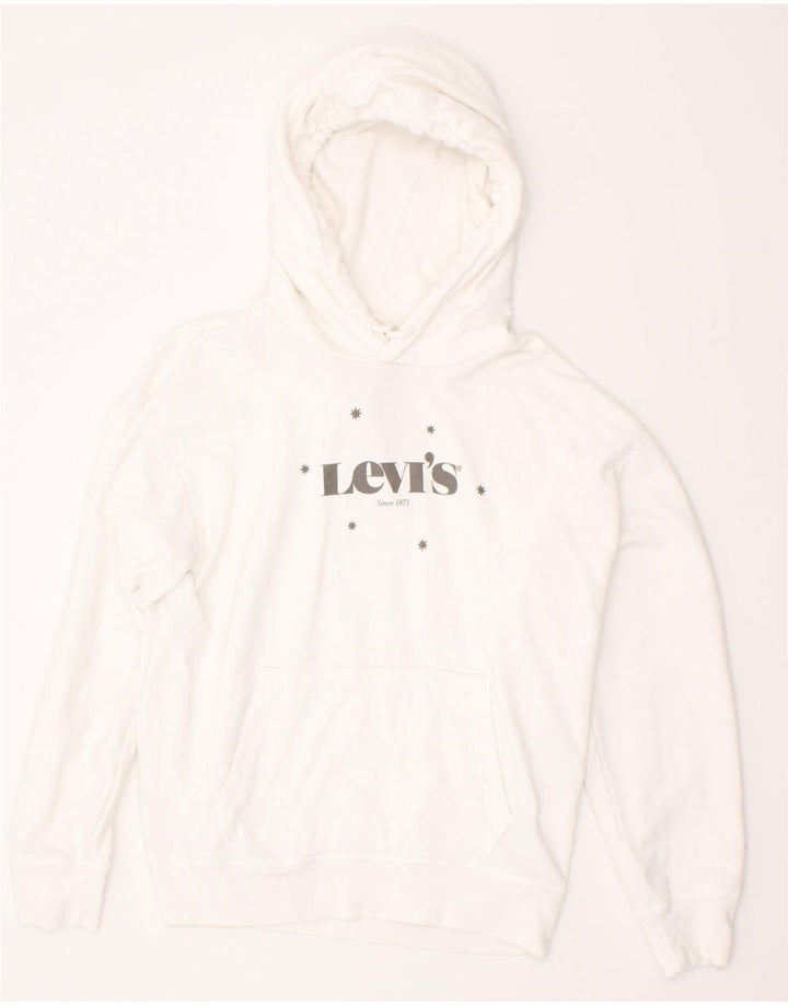 LEVI'S Mens Graphic Hoodie Jumper Medium White Cotton Vintage Levi's and Second-Hand Levi's from Messina Hembry 
