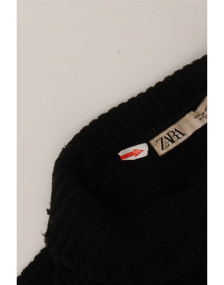 Suéter feminino Zara com gola redonda e viscose preta média Reino Unido 14